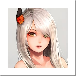 white hair anime art Posters and Art